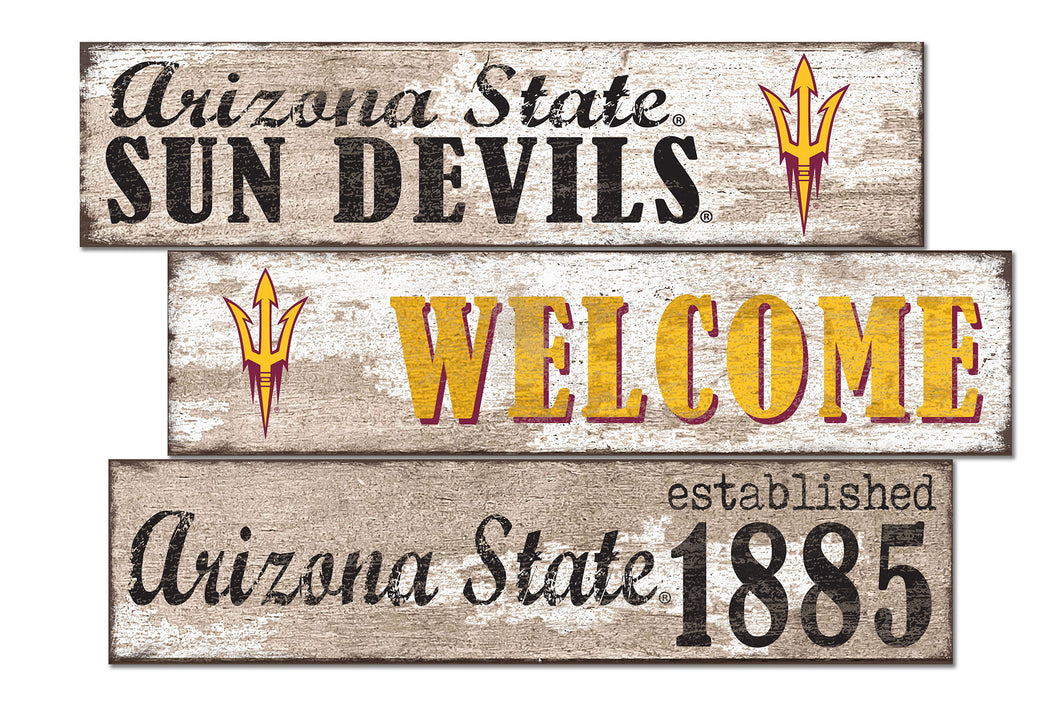 Arizona State Sun Devils Welcome 3 Plank Wood Sign