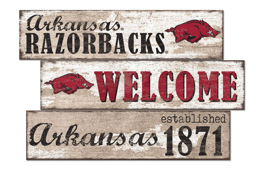 Arkansas Razorbacks Welcome 3 Plank Wood Sign