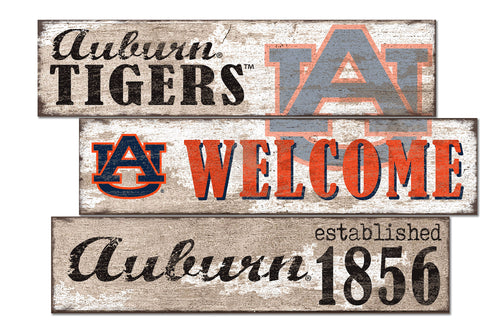 Auburn Tigers Welcome 3 Plank Wood Sign