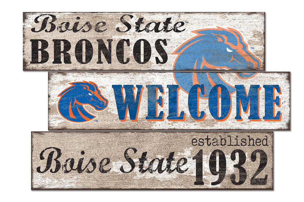Boise State Broncos Welcome 3 Plank Wood Sign
