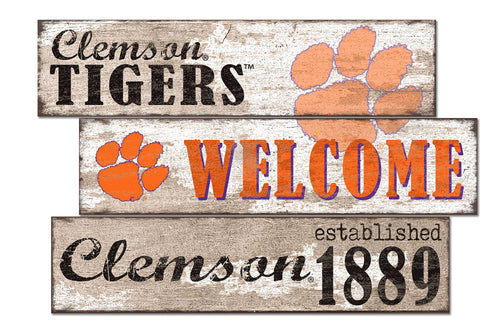 Clemson Tigers Welcome 3 Plank Wood Sign