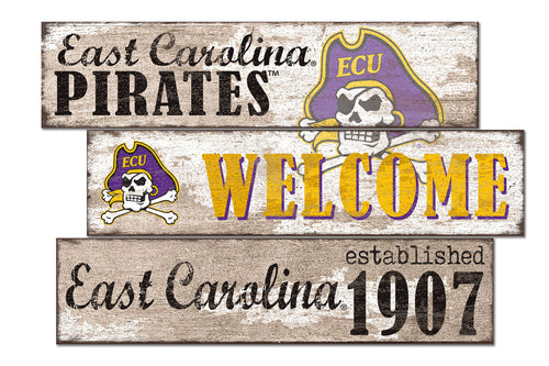 East Carolina Pirates Welcome 3 Plank Wood Sign