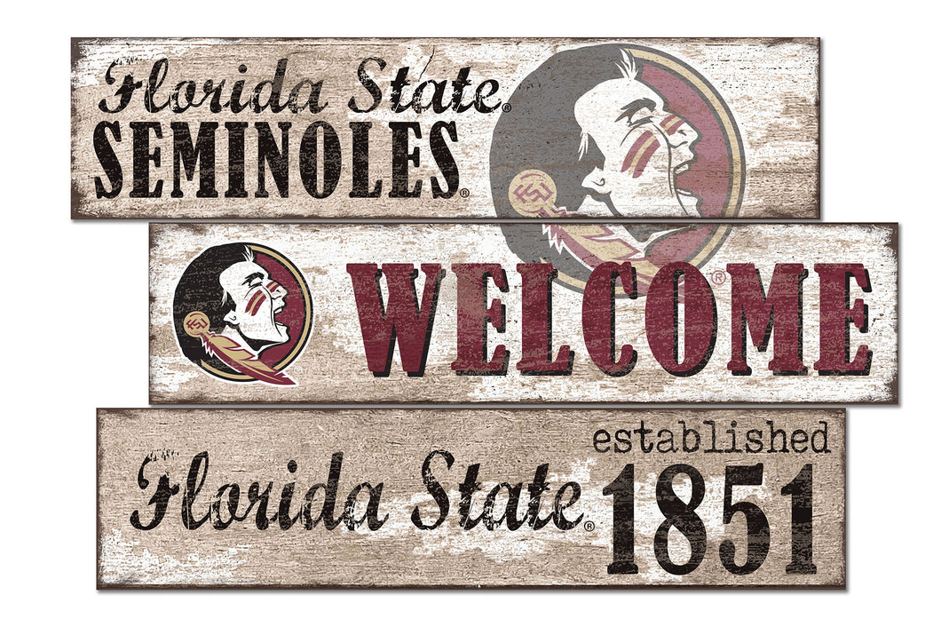 Florida State Seminoles Welcome 3 Plank Wood Sign
