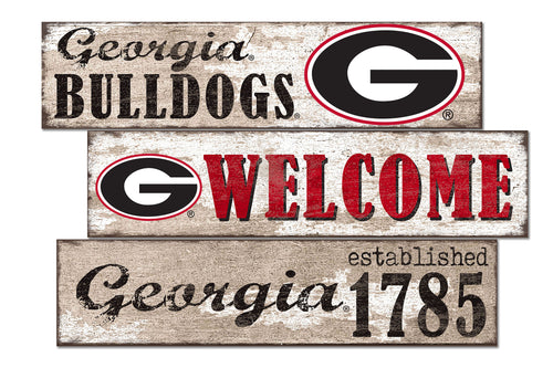 Georgia Bulldogs Welcome 3 Plank Wood Sign
