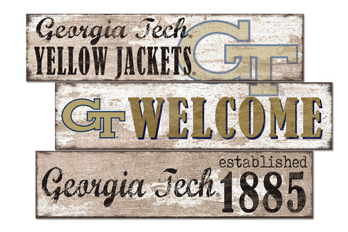 Georgia Tech Yellow Jackets Welcome 3 Plank Wood Sign