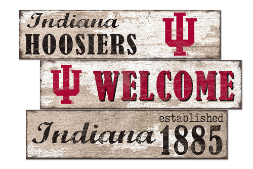 Indiana Hoosiers Welcome 3 Plank Wood Sign
