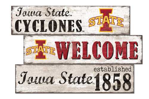Iowa State Cyclones Welcome 3 Plank Wood Sign