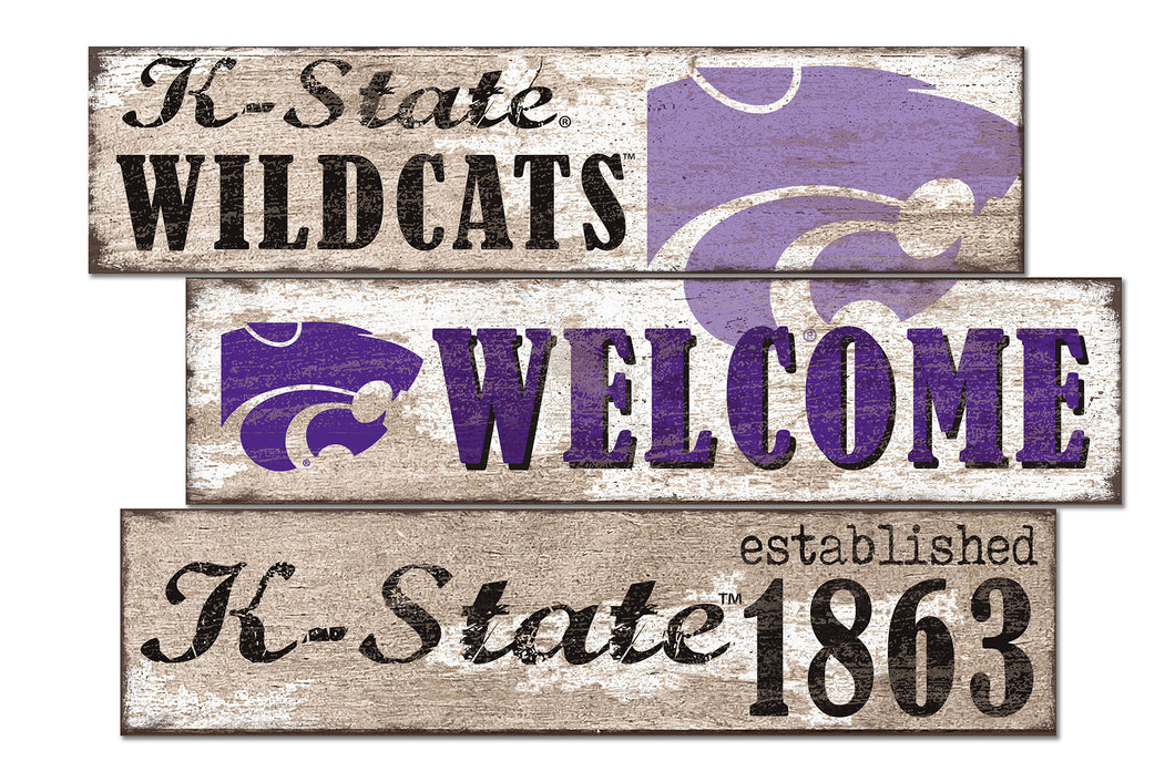 Kansas State Wildcats Welcome 3 Plank Wood Sign
