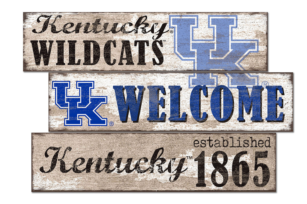 Kentucky Wildcats Welcome 3 Plank Wood Sign