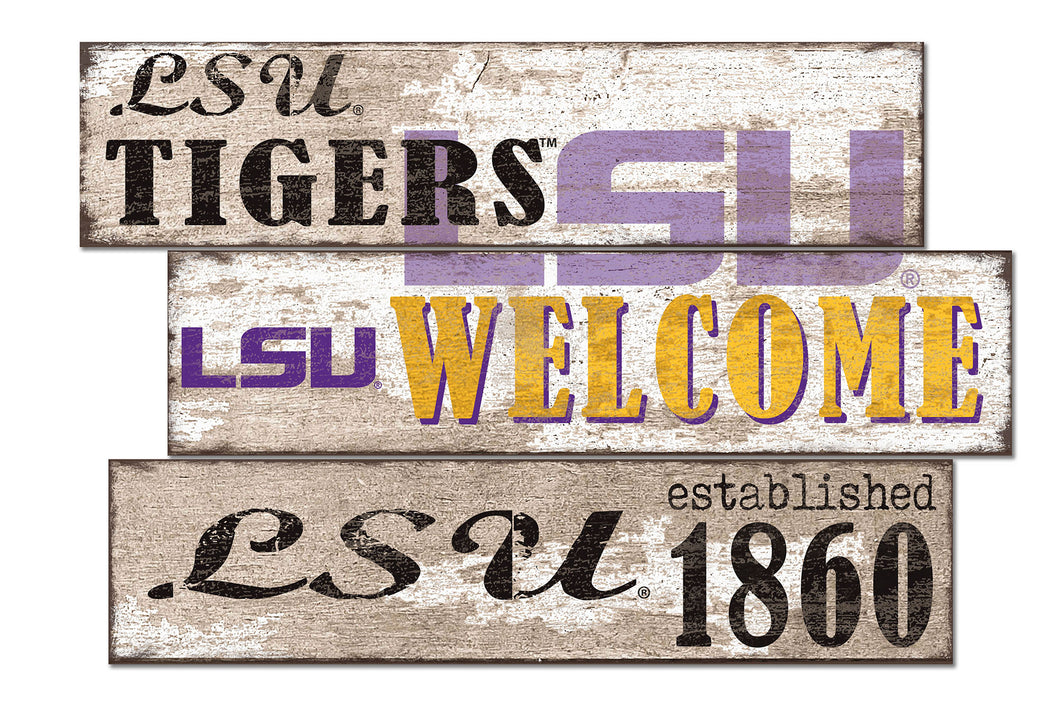 LSU Tigers Welcome 3 Plank Wood Sign
