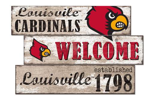 Louisville Cardinals Welcome 3 Plank Wood Sign
