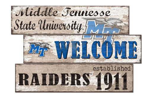 Middle Tennessee State Blue Raiders Welcome 3 Plank Wood Sign