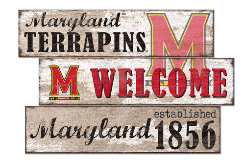 Maryland Terrapins Welcome 3 Plank Wood Sign