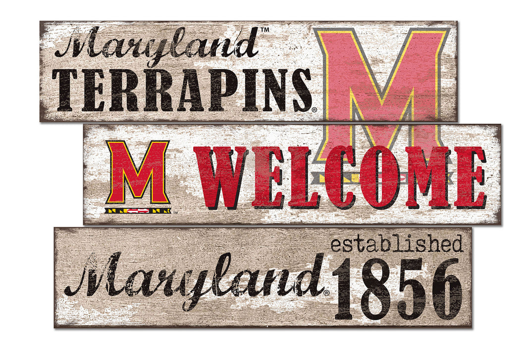 Maryland Terrapins Welcome 3 Plank Wood Sign
