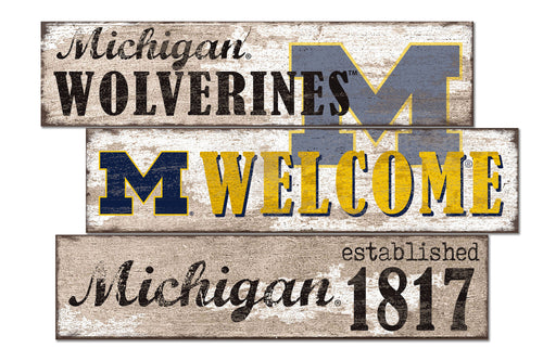 Michigan Wolverines Welcome 3 Plank Wood Sign