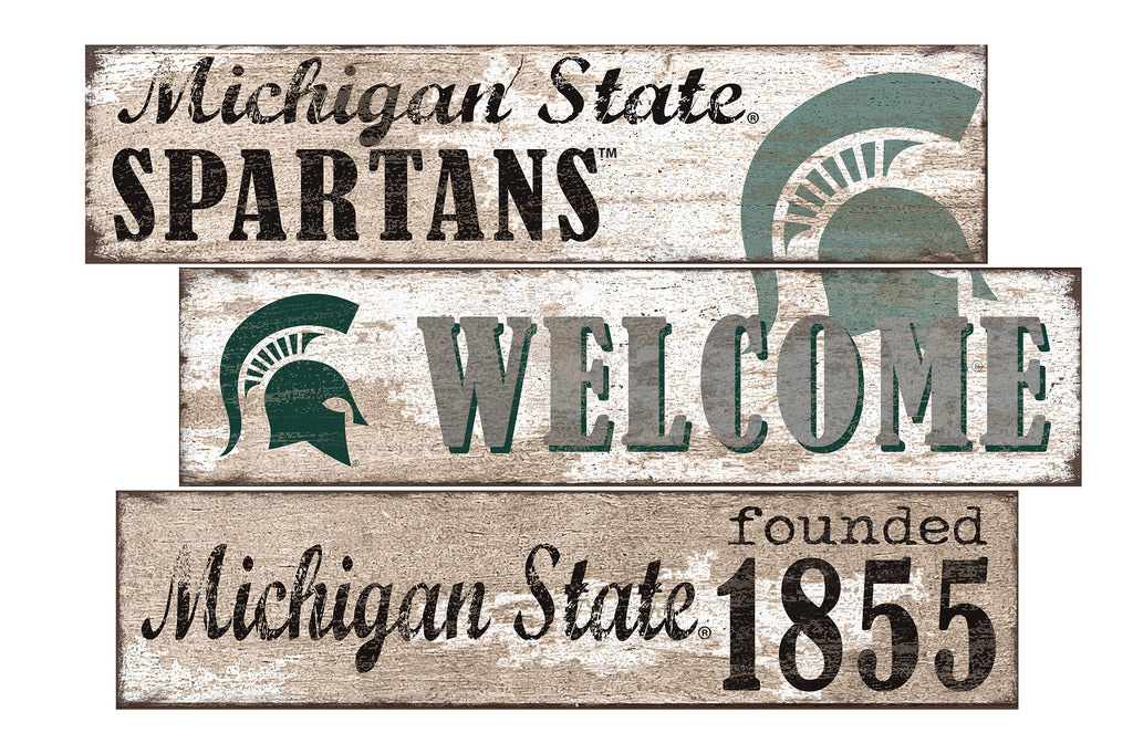 Michigan State Spartans Welcome 3 Plank Wood Sign – Sports Fanz