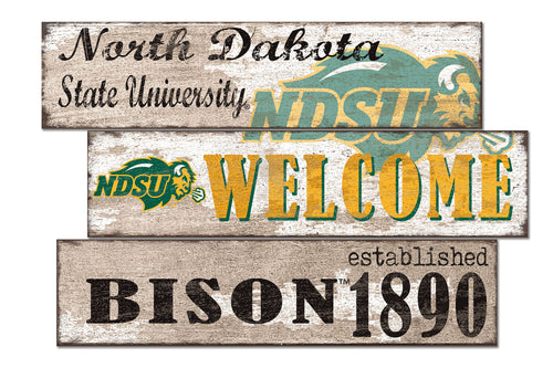 North Dakota State Bison Welcome 3 Plank Wood Sign