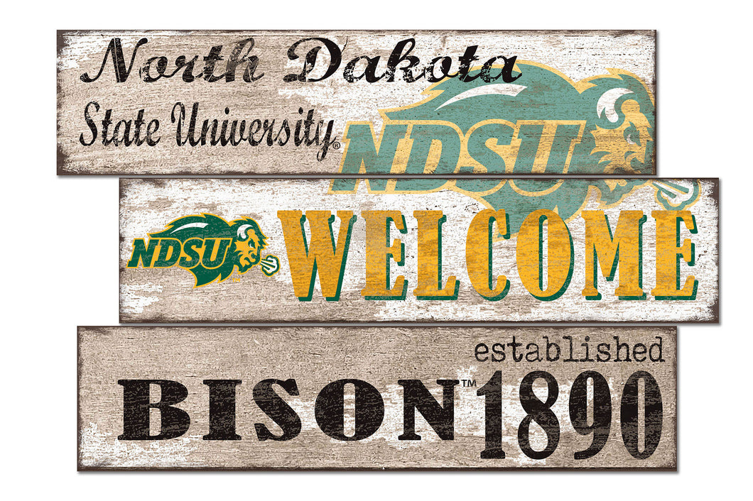 North Dakota State Bison Welcome 3 Plank Wood Sign