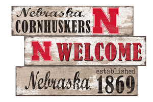 Nebraska Cornhuskers Welcome 3 Plank Wood Sign