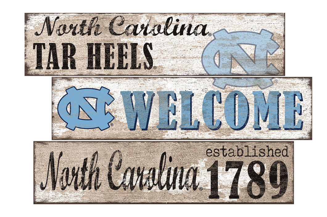 North Carolina Tar Heels Welcome 3 Plank Wood Sign