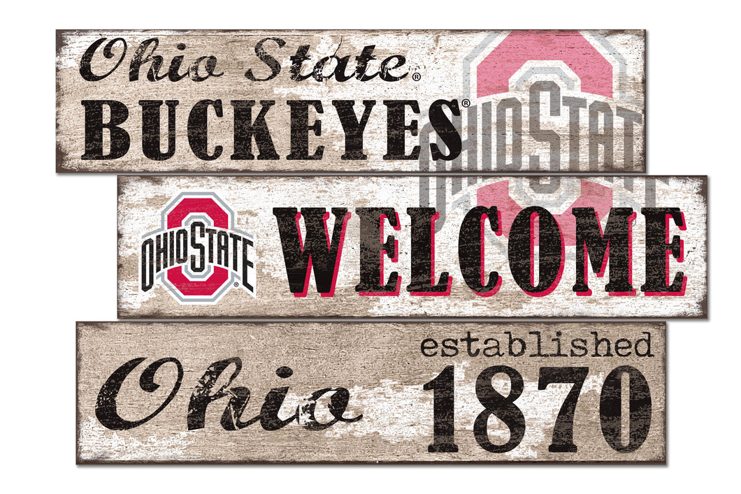 Ohio State Buckeyes Welcome 3 Plank Wood Sign