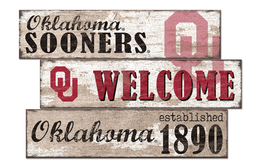 Oklahoma Sooners Welcome 3 Plank Wood Sign