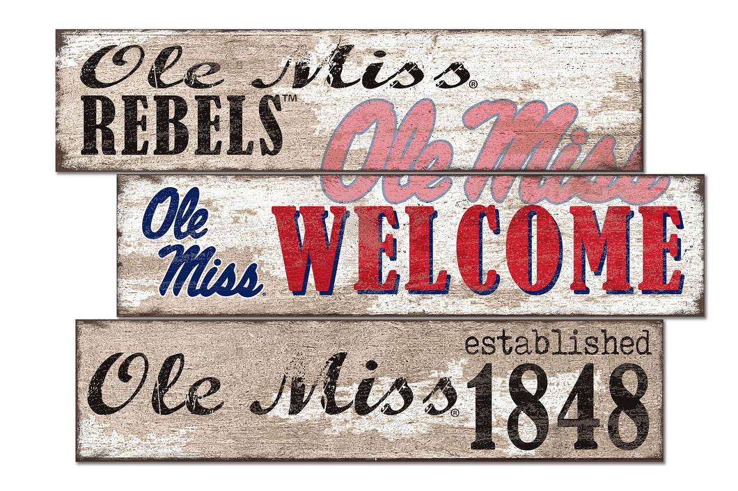 Ole Miss Rebels Welcome 3 Plank Wood Sign