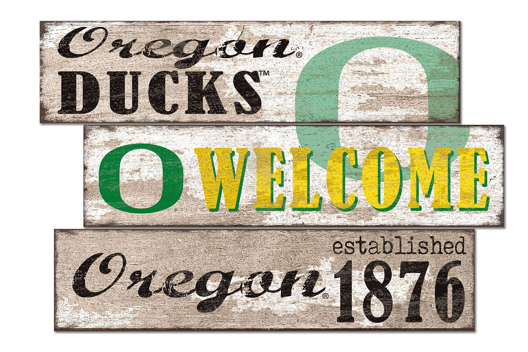 Oregon Ducks Welcome 3 Plank Wood Sign