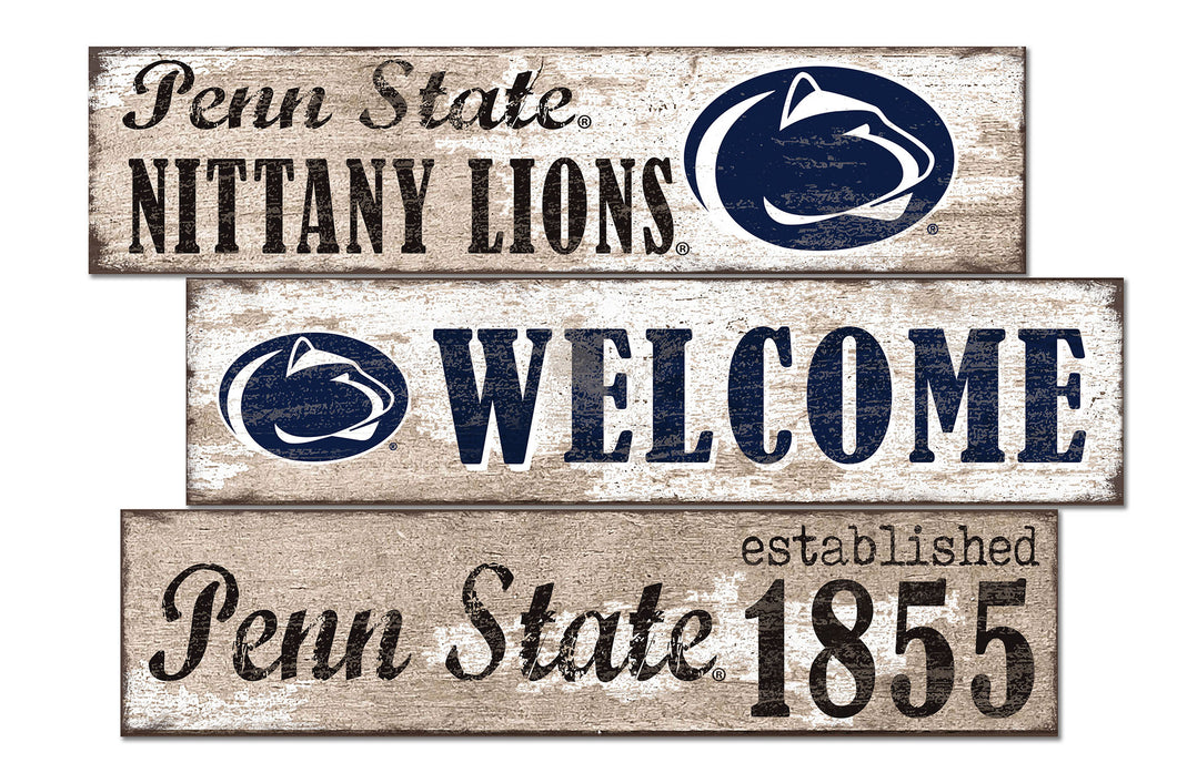 Penn State Nittany Lions Welcome 3 Plank Wood Sign