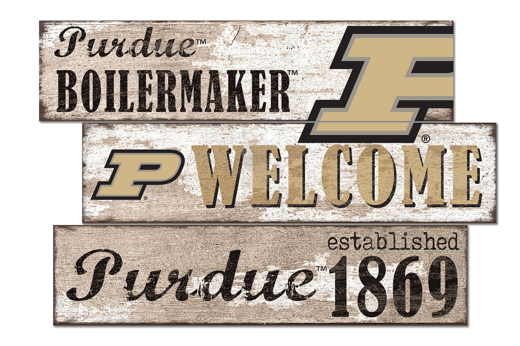 Purdue Boilermakers Welcome 3 Plank Wood Sign