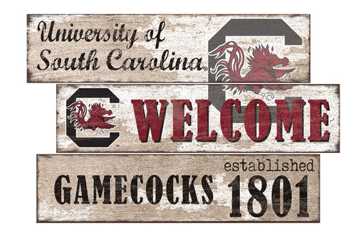 South Carolina Gamecocks Welcome 3 Plank Wood Sign