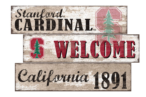 Stanford Cardinal Welcome 3 Plank Wood Sign