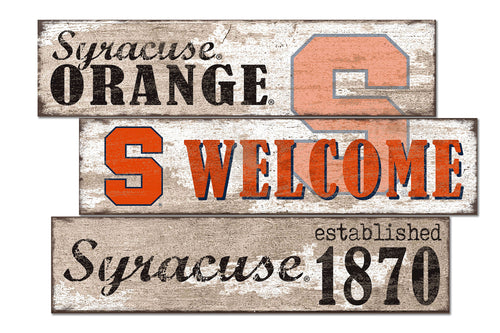 Syracuse Orange Welcome 3 Plank Wood Sign