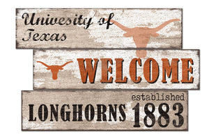 Texas Longhorns Welcome 3 Plank Wood Sign
