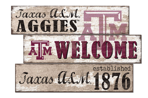 Texas A&M Aggies Welcome 3 Plank Wood Sign