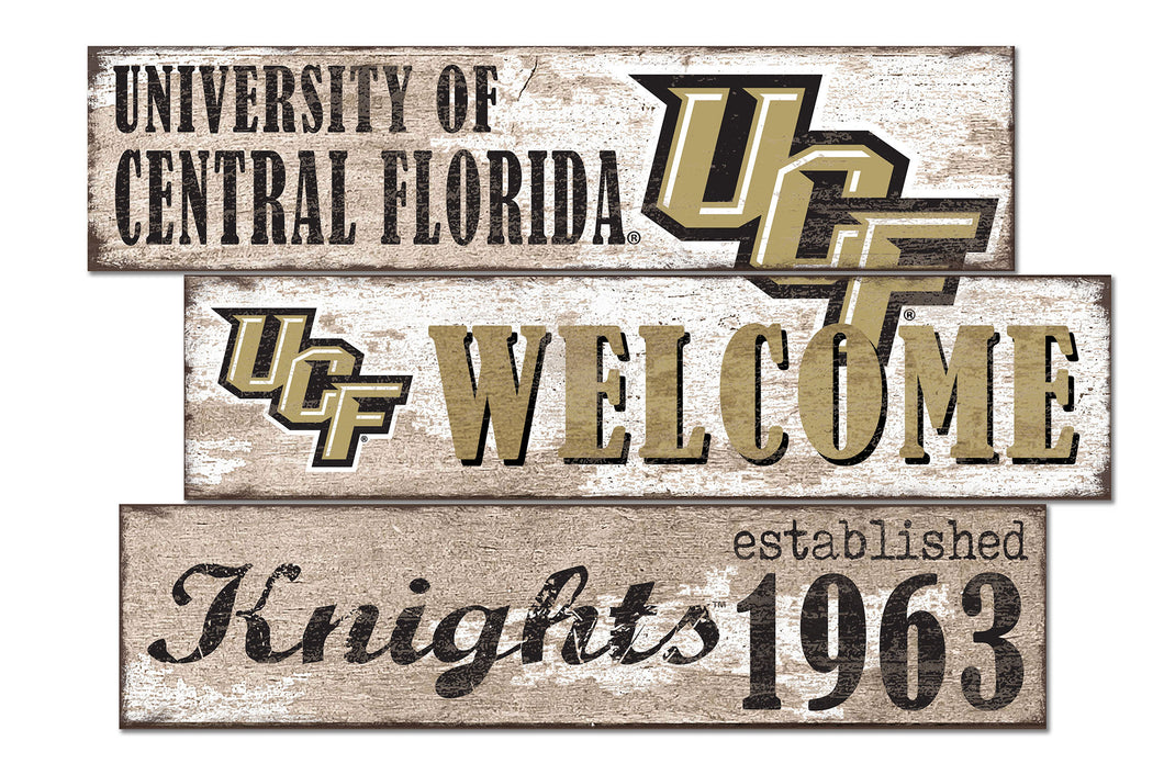 UCF Knights Welcome 3 Plank Wood Sign