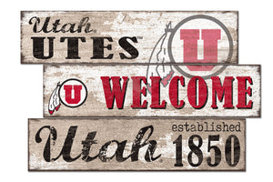 Utah Utes Welcome 3 Plank Wood Sign