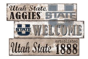Utah State Aggies Welcome 3 Plank Wood Sign