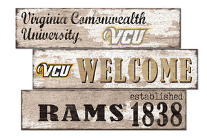 VCU Rams Welcome 3 Plank Wood Sign