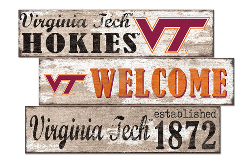 Virginia Tech Hokies Welcome 3 Plank Wood Sign