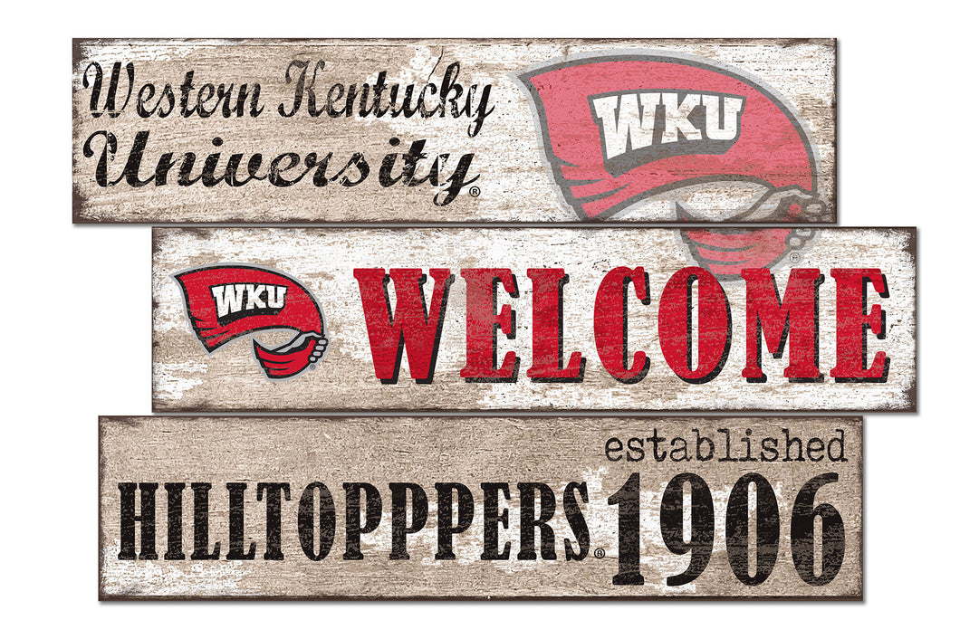 Western Kentucky Hilltoppers Welcome 3 Plank Wood Sign