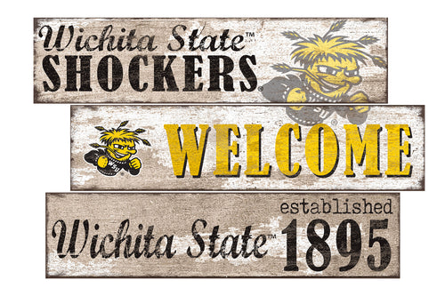 Wichita State Shockers Welcome 3 Plank Wood Sign