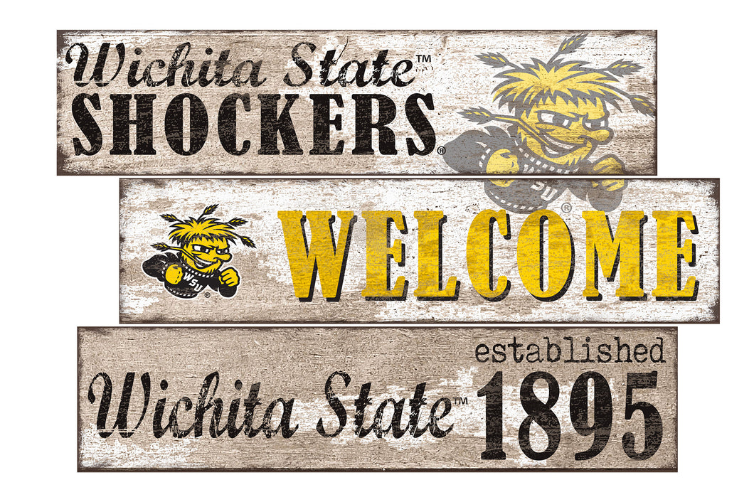 Wichita State Shockers Welcome 3 Plank Wood Sign
