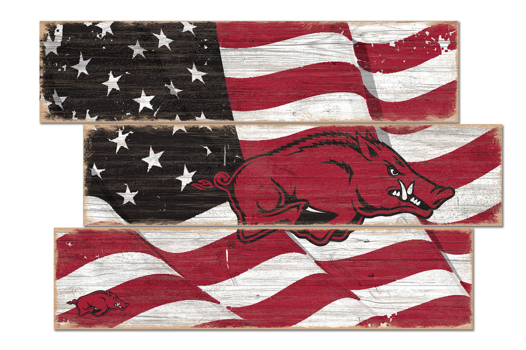 Arkansas Razorbacks Flag Plank Wood Sign
