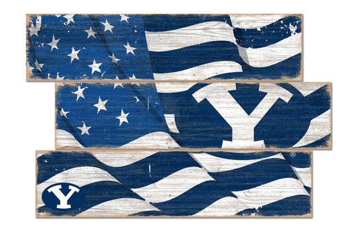 BYU Cougars Flag Plank Wood Sign