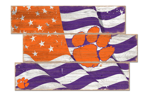 Clemson Tigers Flag Plank Wood Sign