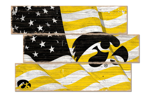 Iowa Hawkeyes Flag Plank Wood Sign