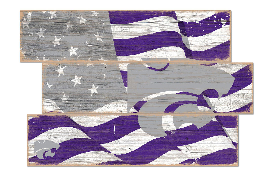 Kansas State Wildcats Flag Plank Wood Sign
