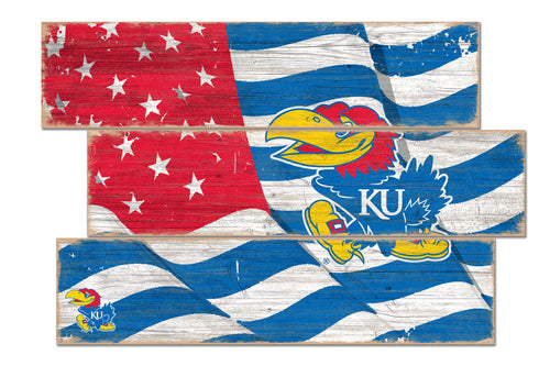 Kansas Jayhawks Flag Plank Wood Sign