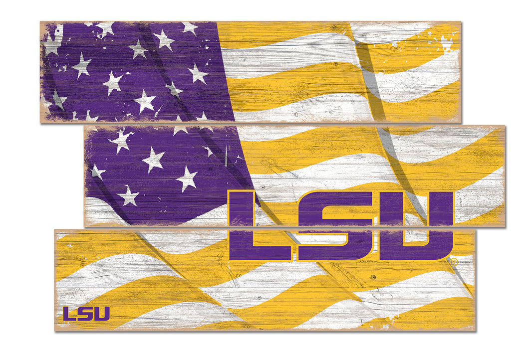 LSU Tigers Flag Plank Wood Sign